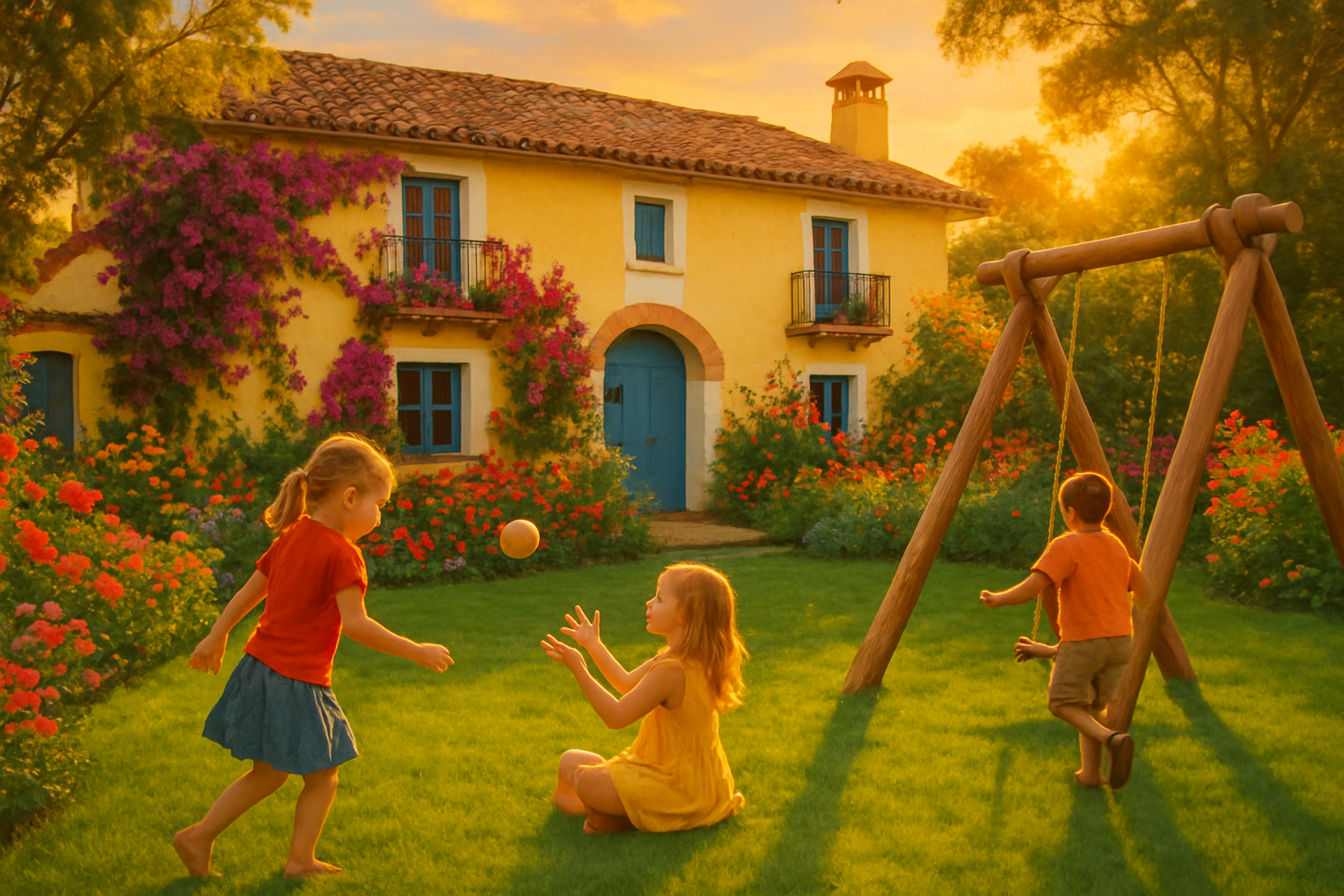 Multigenerational family enjoying a Loftly villa garden, representing a safe and family-centric environment.