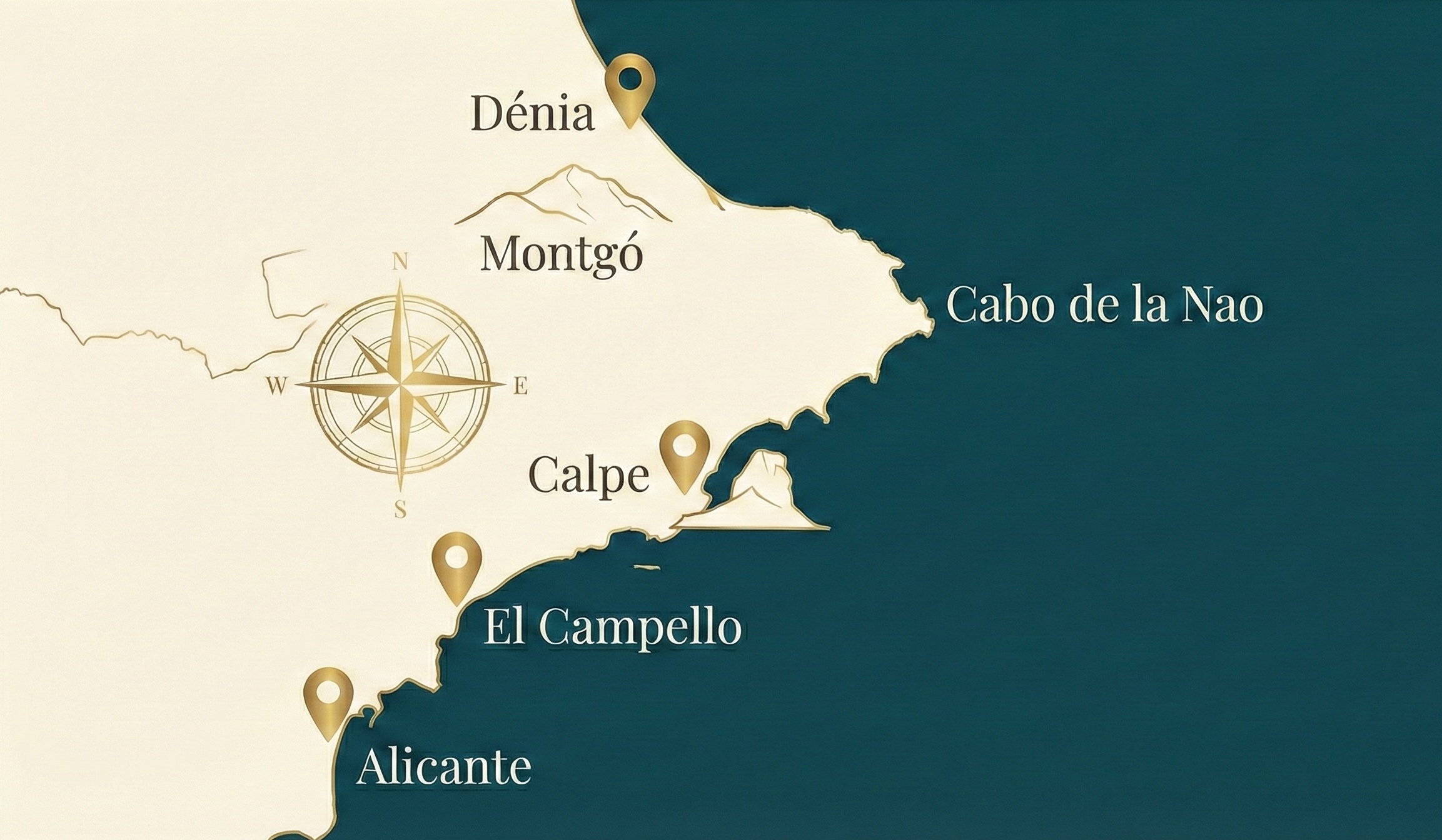Map showing Loftly clusters in Calpe, Denia, and El Campello area