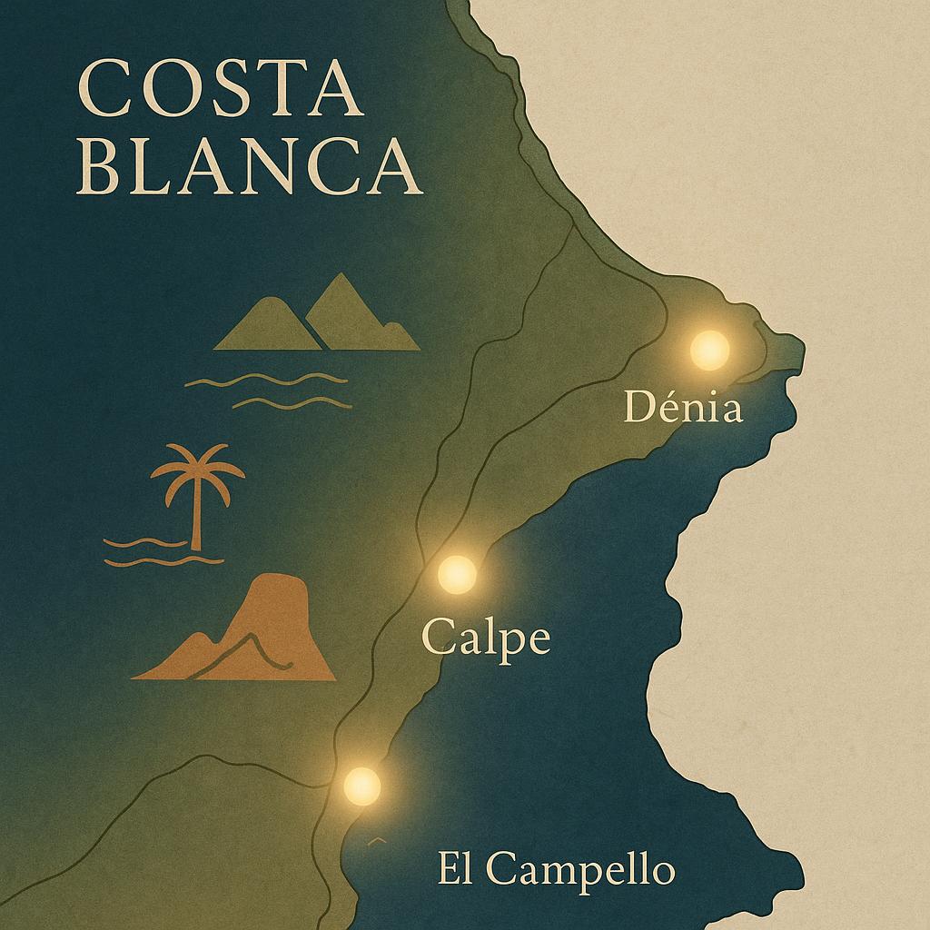 Map showing Loftly clusters in Calpe, Denia, and El Campello area