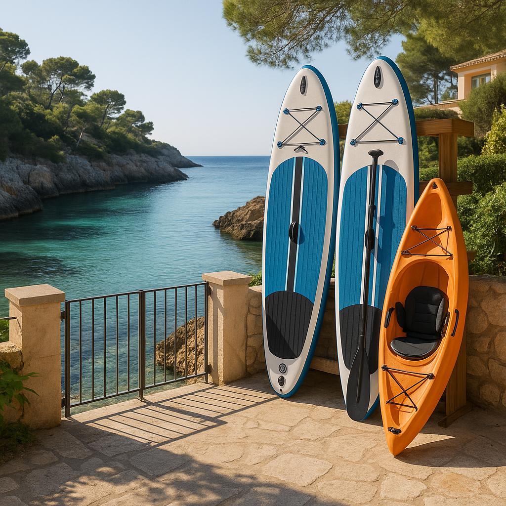 Paddleboards and kayak ready for use